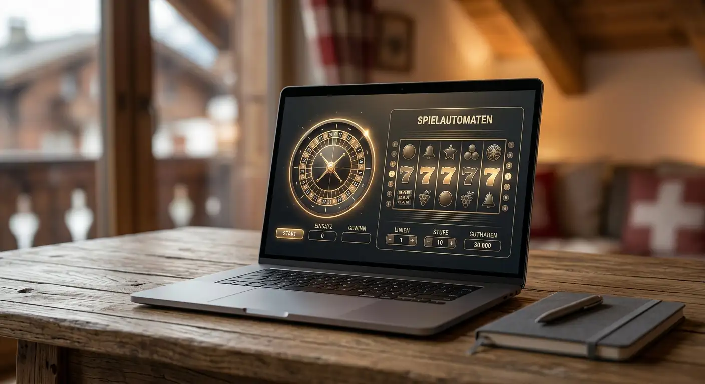 Symbolische Darstellung eines Online-Casinos ohne Schweizer Lizenz vor dem Hintergrund der Schweizer Regulierung